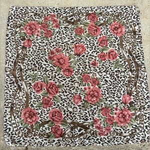 Leopard Floral Print Square Scarf 20” Wild Romantic Chic